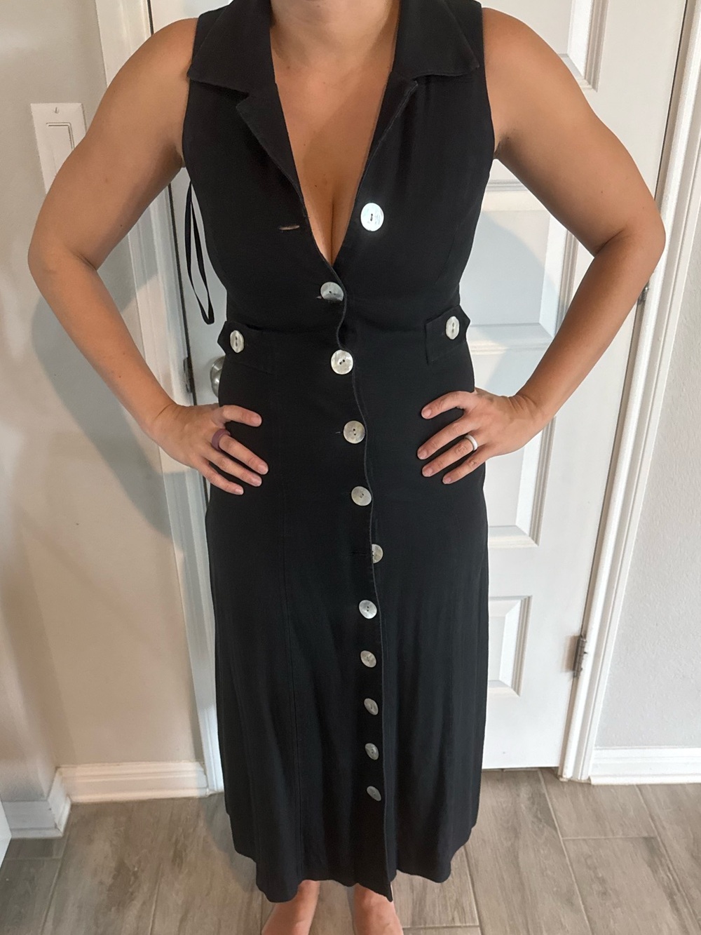 Vintage Virgo Black Linen Blend Maxi Dress Size 6
